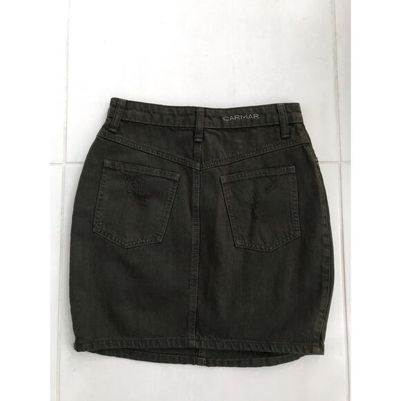 Carmar Distressed A-Line Cotton Denim Jean Mini Skirt Olive - Picture 4 of 10